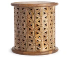 Willow & Silk Mango Wood Carved Side Table - Natural