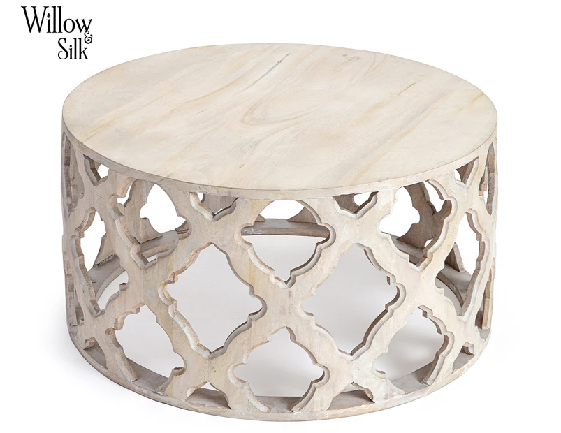 Willow & Silk Mango Wood Carved Coffee Table - Natural