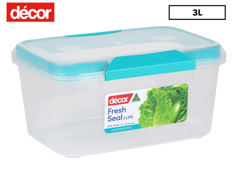 Décor 3L Fresh Seal Clips Oblong Storage Container - Clear/Blue