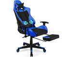 Costway Gaming Office Chair Executive Computer Chair Adjustable Racing Recliner w/Footrest & Lumbar Support, Blue