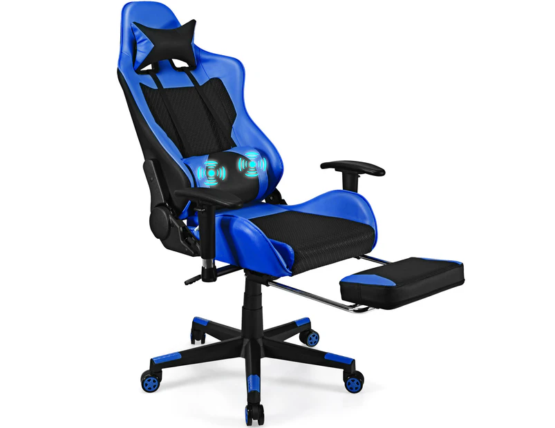 Costway Gaming Office Chair Executive Computer Chair Adjustable Racing Recliner w/Footrest & Lumbar Support, Blue