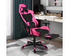 Costway Gaming Office Chair Executive Computer Chair Adjustable Racing Recliner w/Footrest & Lumbar Support, Pink
