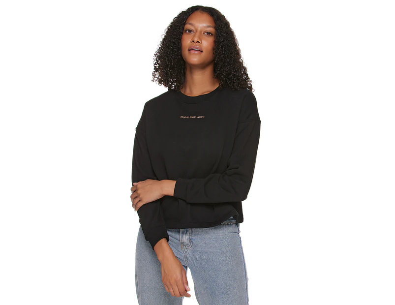 Calvin Klein Jeans Women's Logo Cropped Pullover - Black 