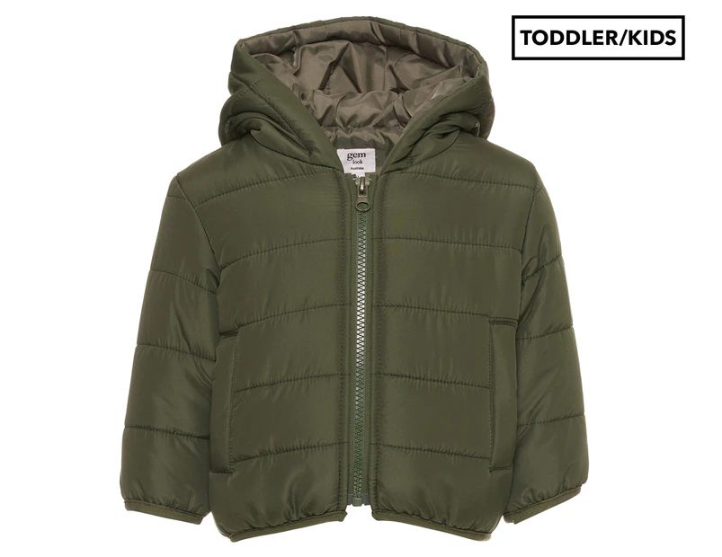 Gem Look Toddler/Kids' Puffer Jacket Hoodie - Army Green