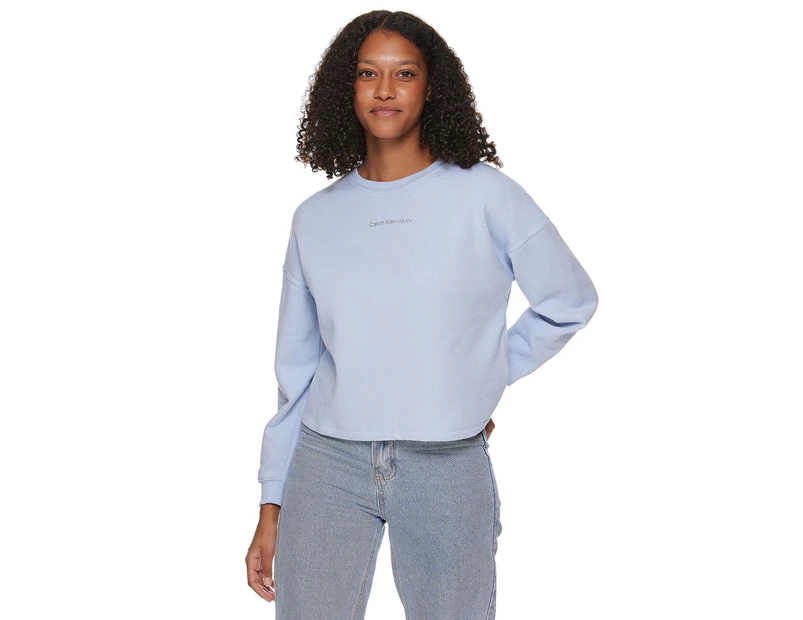 Calvin Klein Jeans Women's Logo Cropped Pullover - Sky Blue