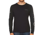 Calvin Klein Jeans Men's Long Sleeve Traveling Logo Crewneck Tee / T-Shirt / Tshirt - Black/Gunmetal