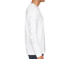 Calvin Klein Jeans Men's Long Sleeve Traveling Logo Crewneck Tee / T-Shirt / Tshirt - Brilliant White/Silver