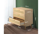 Oikiture 3 Chest of Drawers Tallboy Cabinet Clothes Storage Bedroom Rattan Wood - Natural Beige