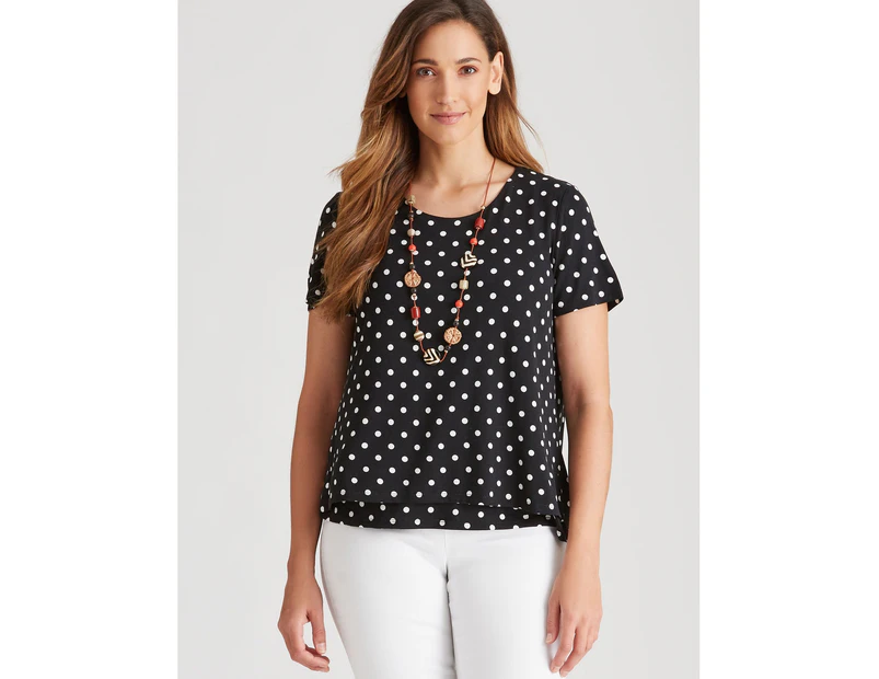 W.Lane Double Layer Top - Womens - Black & White Spot