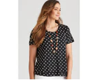 W.Lane Double Layer Top - Womens - Black & White Spot