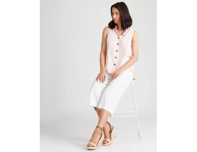 Katies Linen Blend Sleeveless Shirt - Womens - Peach