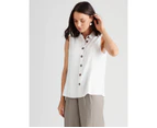 Katies Linen Blend Sleeveless Shirt - Womens - White