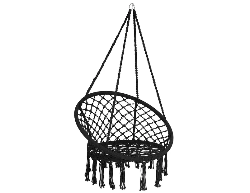 Costway Outdoor Hanging Hammock Chair Macrame Cotton Swing Chair Metal Frame Indoor Garden Patio, Black