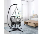 Costway Outdoor Hanging Hammock Chair Macrame Cotton Swing Chair Metal Frame Indoor Garden Patio, Black