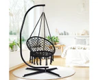 Costway Outdoor Hanging Hammock Chair Macrame Cotton Swing Chair Metal Frame Indoor Garden Patio, Black