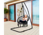 Costway Outdoor Hanging Hammock Chair Macrame Cotton Swing Chair Metal Frame Indoor Garden Patio, Black