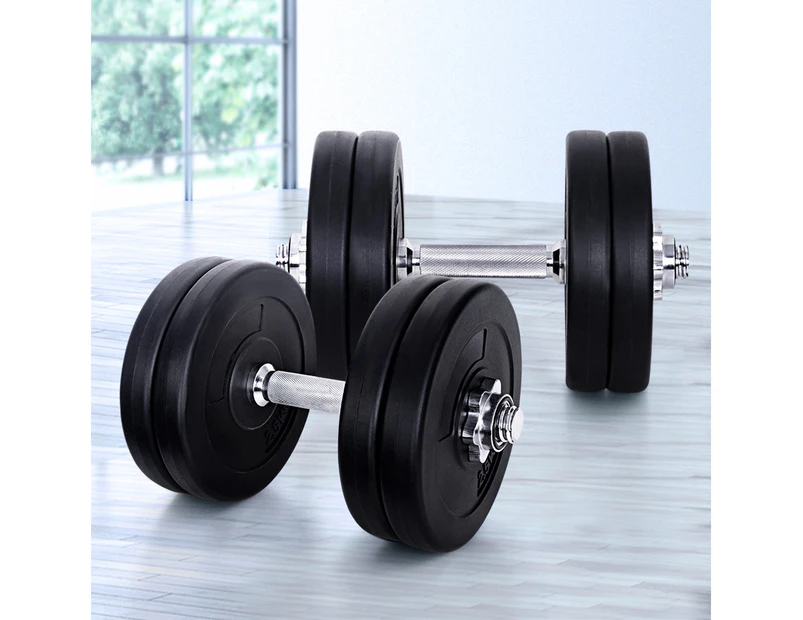 Everfit 25kg Dumbbell Set Weight Plates Dumbbells Lifting Bench