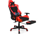 Costway Gaming Office Chair Executive Computer Chair Adjustable Racing Recliner w/Footrest & Lumbar Support, Red