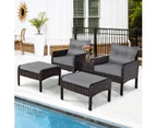 Costway 5 Piece Outdoor Furniture Wicker Lounge Set Patio Table And Chairs Cushion Seat Outdoor Ottomans Garden Yard, Grey