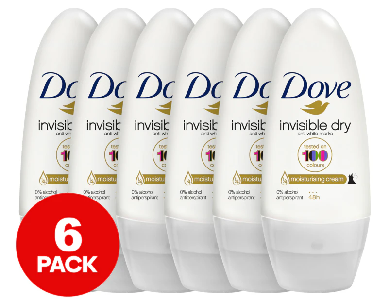 6 x Dove Invisible Dry Anti-White Marks Roll On Deodorant 50mL