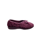 Grosby Veronica Ladies Slipper V Cut Velour Print Upper Slip On Solid Sole - Heather