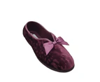 Grosby Veronica Ladies Slipper V Cut Velour Print Upper Slip On Solid Sole - Heather