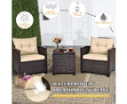 Costway 3PC Outdoor Lounge Setting Rattan Furniture Set Patio Table Chairs Cushion Bistro Garden Balcony, Khaki