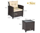 Costway 3PC Outdoor Lounge Setting Rattan Furniture Set Patio Table Chairs Cushion Bistro Garden Balcony, Khaki