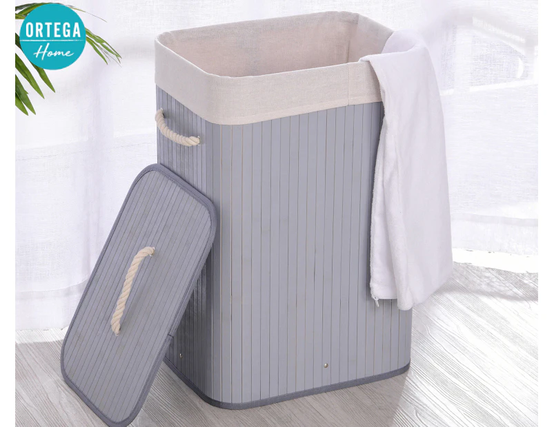 Ortega Home 72L Rectangular Folding Bamboo Laundry Hamper - Grey