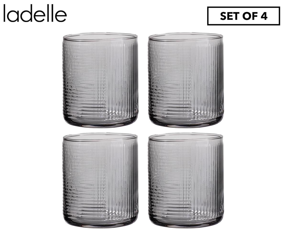 Zephyr Ribbed Amber Glass Tumbler by Ladelle set of 4 