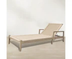 Outdoor Messina Outdoor Sun Lounge In Teak Timber Wood With Beige Wicker - Outdoor Sun Lounges