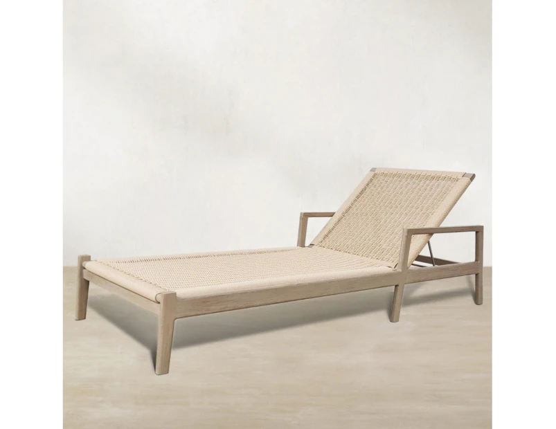 Outdoor Messina Outdoor Sun Lounge In Teak Timber Wood With Beige Wicker - Outdoor Sun Lounges