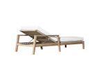 Outdoor Messina Outdoor Sun Lounge In Teak Timber Wood With Beige Wicker - Outdoor Sun Lounges