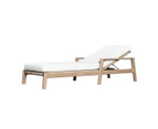 Outdoor Messina Outdoor Sun Lounge In Teak Timber Wood With Beige Wicker - Outdoor Sun Lounges