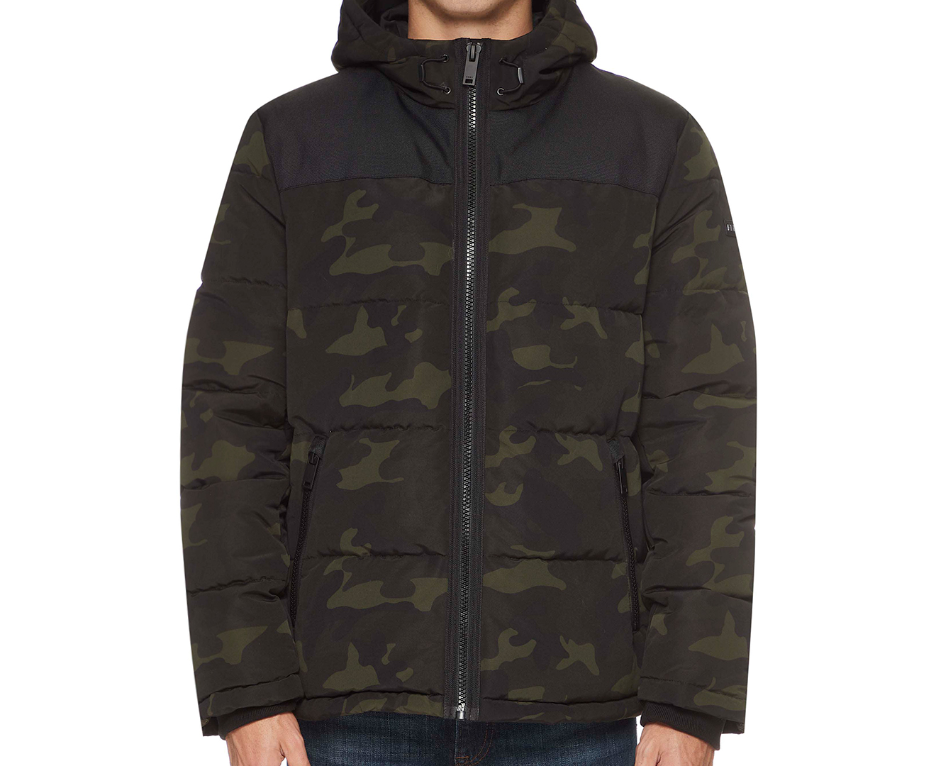 Dkny Men's Camo Hooded Jacket in Green Size Small 100% Polyester