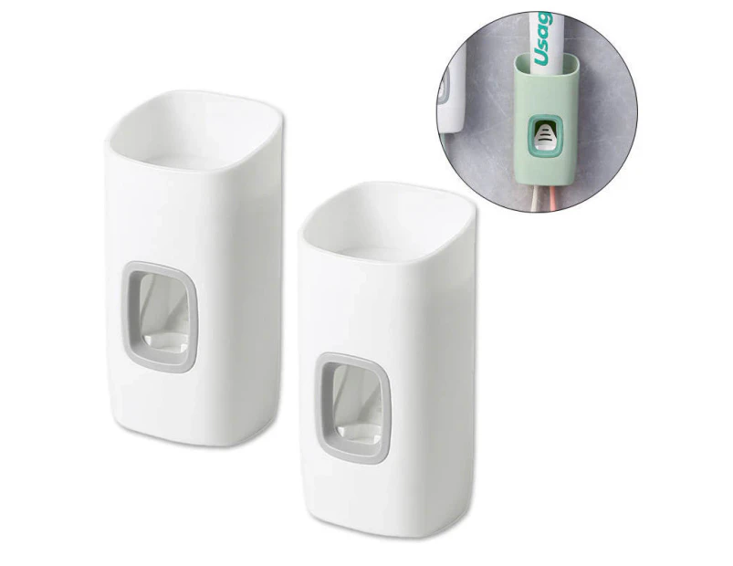 Bestier 2Pcs  Toothpaste Dispenser and Toothbrush Holder Set Wall-Mounted Bathroom Accessories-White