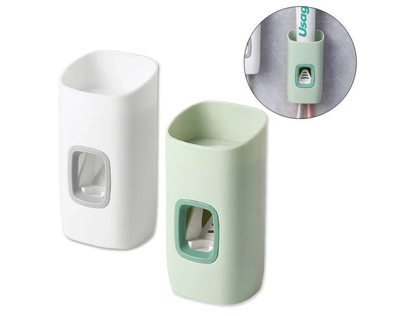 Bestier 2Pcs Toothpaste Dispenser and Toothbrush Holder Set Wall-Mounted Bathroom Accessories-Green White