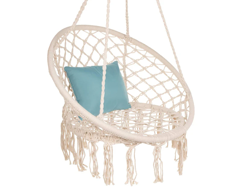 Handwoven Cotton Macrame Hammock Hanging Chair Swing for Outdoor Use, Beige