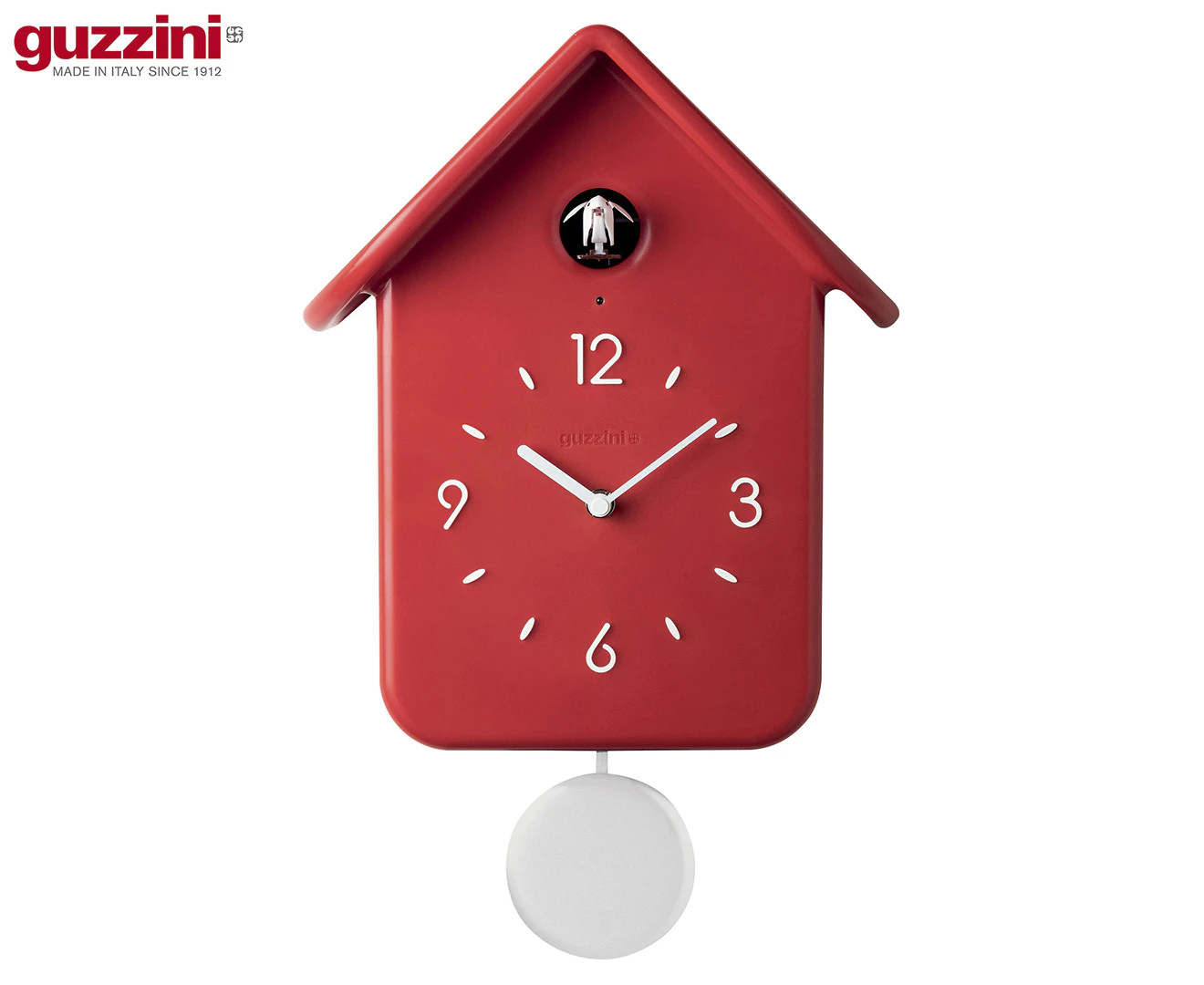 Guzzini Home Qq Cuckoo 38cm Analog Plastic Wall Hanging Clock w/ Pendulum Red