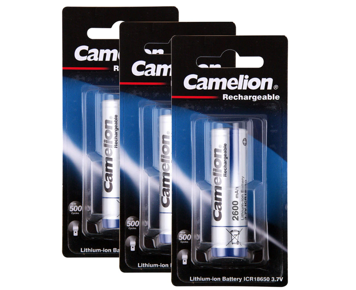 3x Camelion 18650 Lithium-Ion Rechargeable Battery 2600mAh 3.7V PVC For Torches