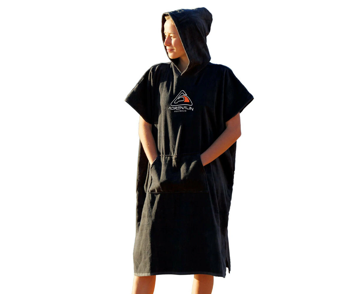 Adrenalin 100% Cotton Beach/Spa/Pool Towel Hooded Poncho Towel S Teen BLK