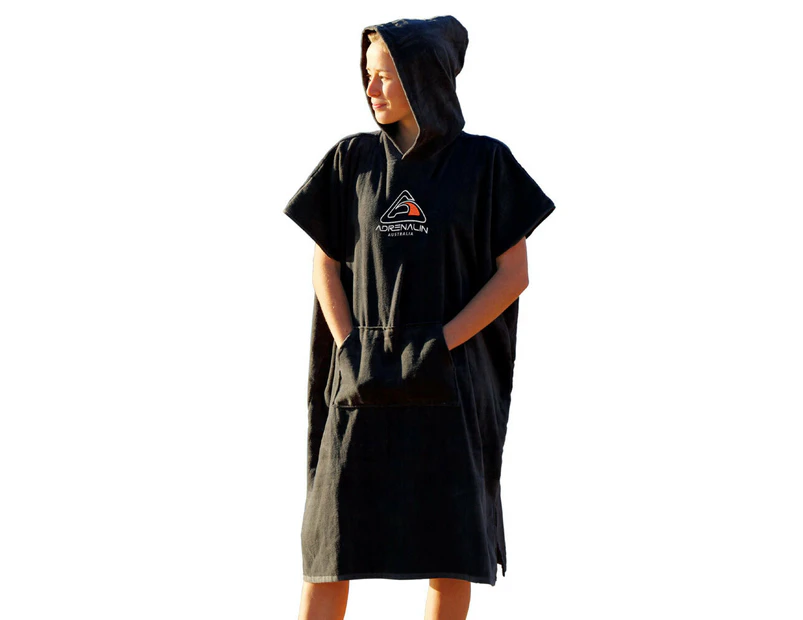 Adrenalin 100% Cotton Beach/Spa/Pool Towel Hooded Poncho Towel S Adults/Teen BLK