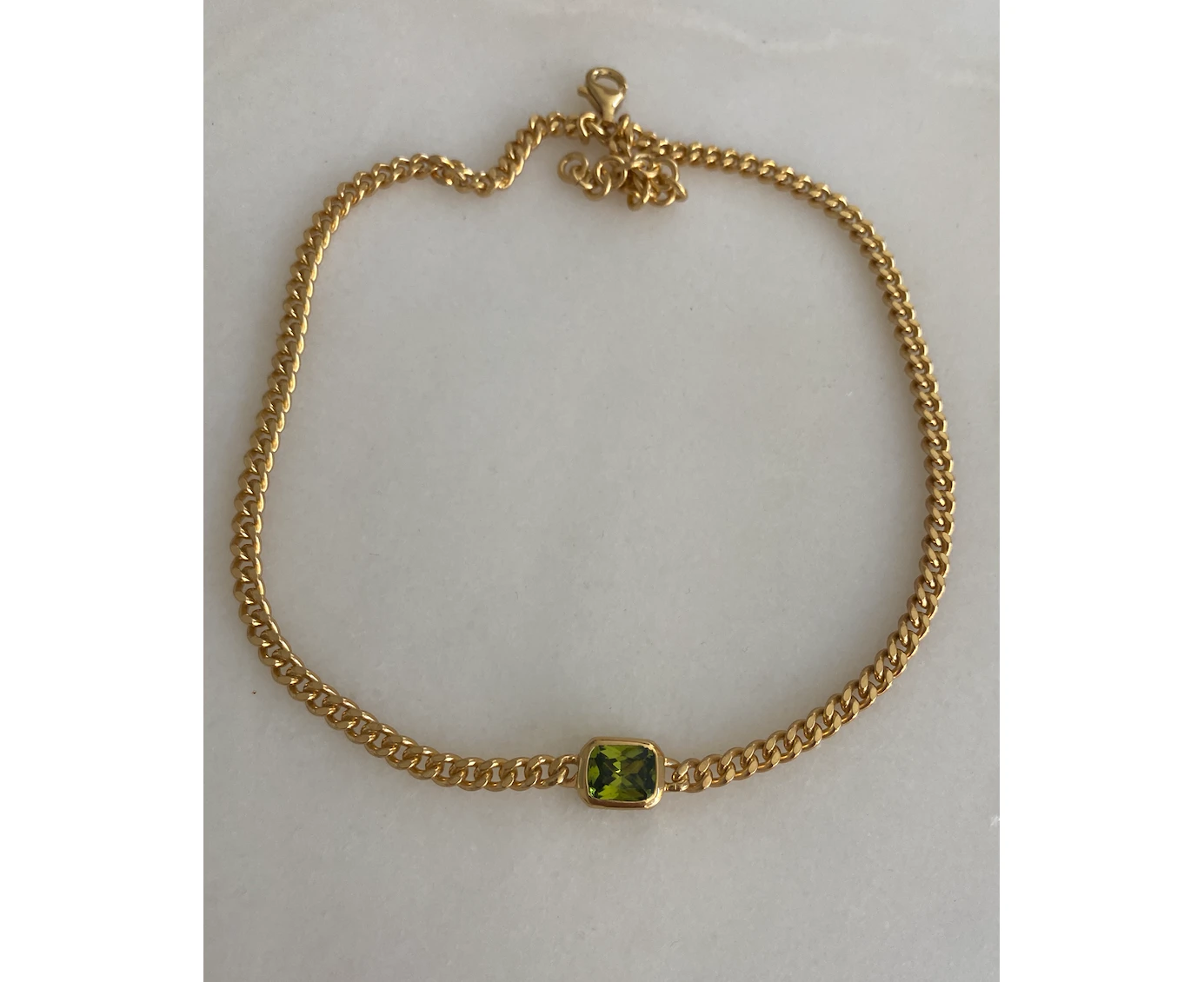 18k Gold Plated Dylan Peridot Chain Necklace 36cm Adjustable Chain