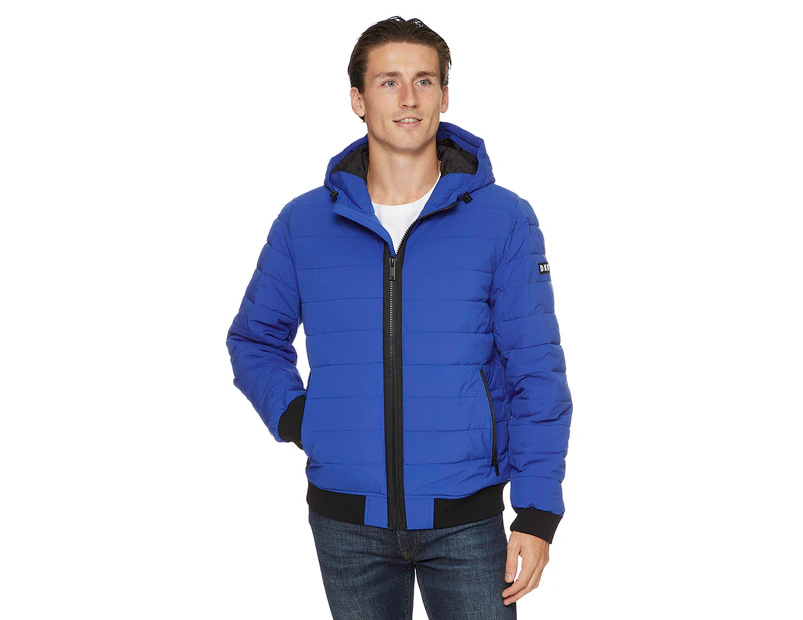 DKNY Men's Quilted Bomber Jacket w/ Hood - Blue