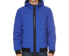 DKNY Men's Quilted Bomber Jacket w/ Hood - Blue