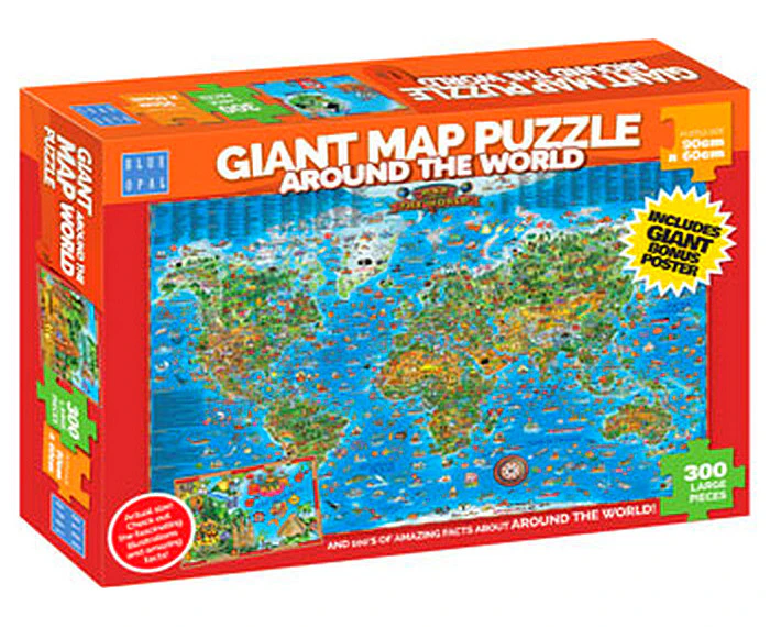 Blue Opal Around the World Giant Map 300 Piece Jigsaw Puzzle