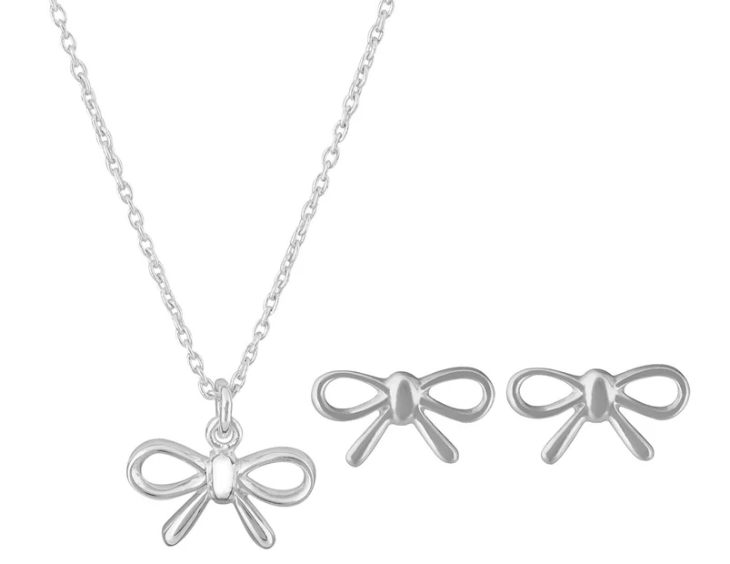 Minali Kids' Ribbon Necklace & Earrings Set - Silver