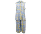 Women's 2PCS Set Sleeveless Nightie Tops Pants Sleep Loungewear Pajamas Pyjamas - Blue Checks