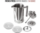 French Press Coffee Maker - Insulated Stainless Steel - Portable Thermal Coffee Makers (34Oz)