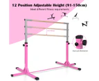 Costway Gymnastics Bar Kids Junior Training Bar Horizontal Kip Bar Sports Adjustable Height Home Gym Equipment, Pink